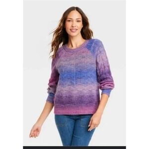 KNOX ROSE Ombre Knit Sweater Marled Purple Blue Pink Raglan Sleeve Size XS